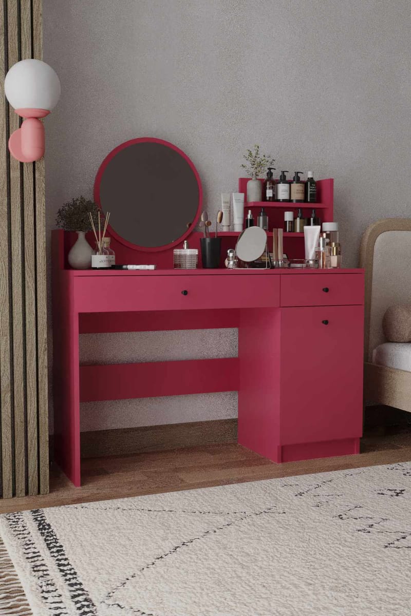 Fabrony Sminkbord med spegel 124 cm - Hallon - Möbler - Bord