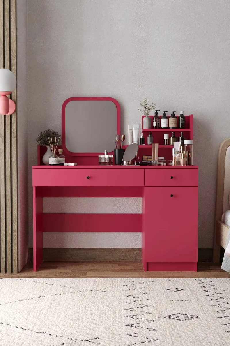 Fabrony Sminkbord med spegel 124 cm - Hallon - Möbler - Bord