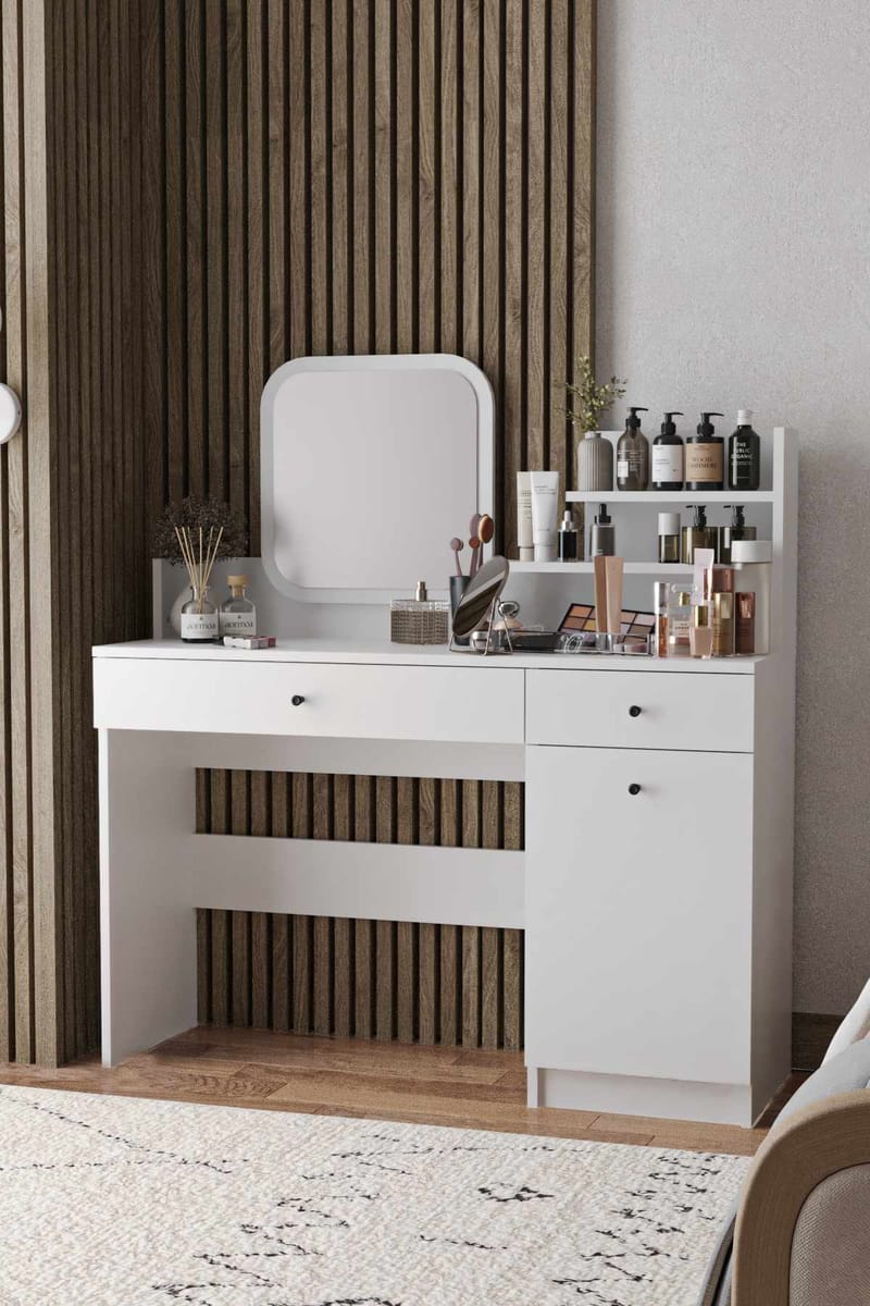 Fabrony Sminkbord med spegel 124 cm - Vit - Möbler - Bord