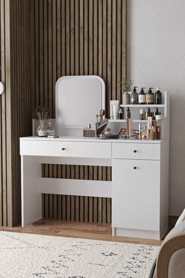 Fabrony Sminkbord med spegel 124 cm - Vit - Möbler - Bord