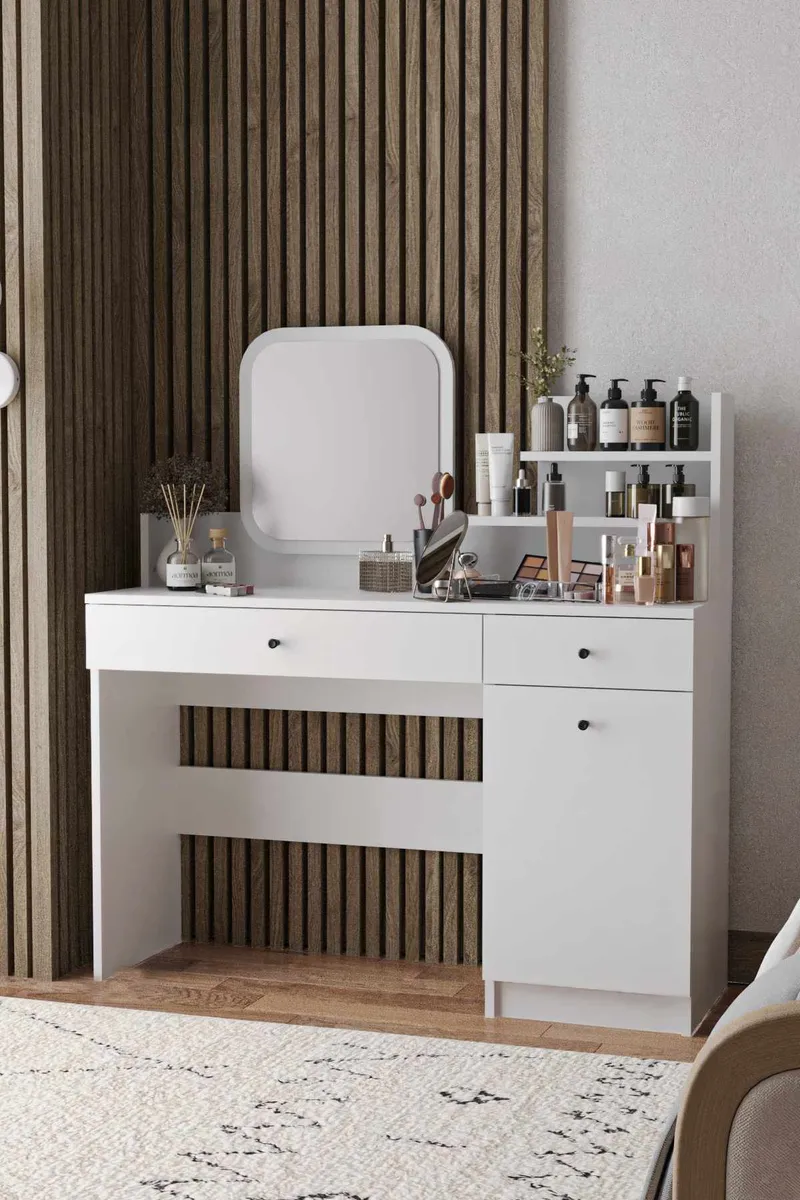 Fabrony Sminkbord med spegel 124 cm - Vit - Möbler - Bord