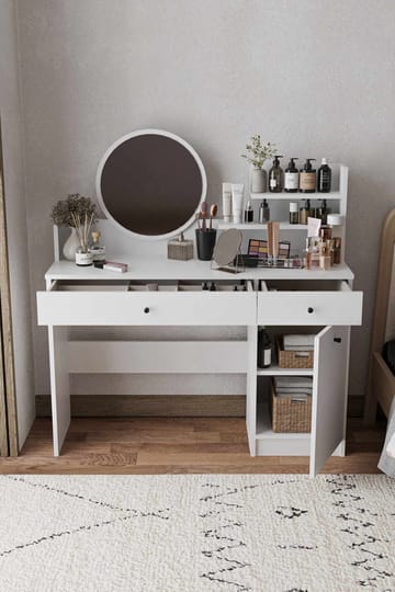 Fabrony Sminkbord med spegel 124 cm - Vit - Möbler - Bord