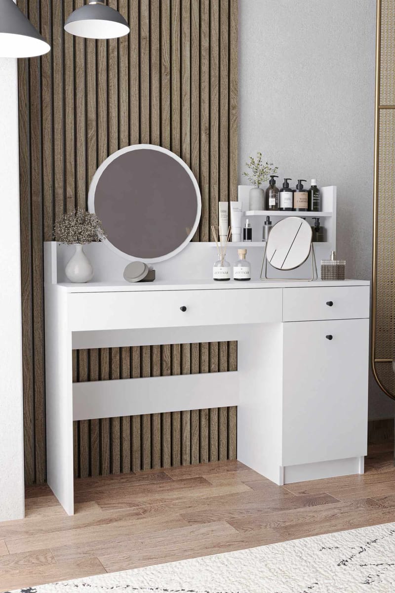 Fabrony Sminkbord med spegel 124 cm - Vit - Möbler - Bord