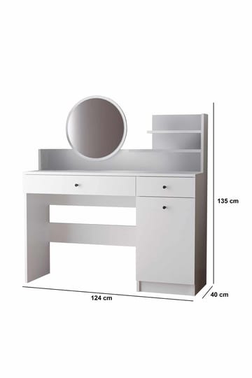 Fabrony Sminkbord med spegel 124 cm - Vit - Möbler - Bord
