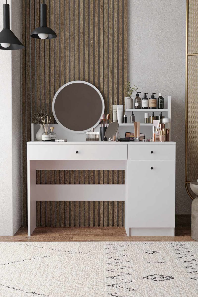 Fabrony Sminkbord med spegel 124 cm - Vit - Möbler - Bord