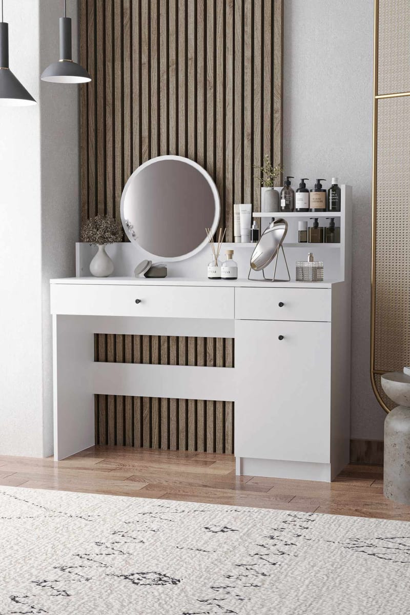 Fabrony Sminkbord med spegel 124 cm - Vit - Möbler - Bord