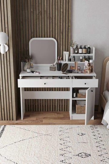 Fabrony Sminkbord med spegel 124 cm - Vit - Möbler - Bord