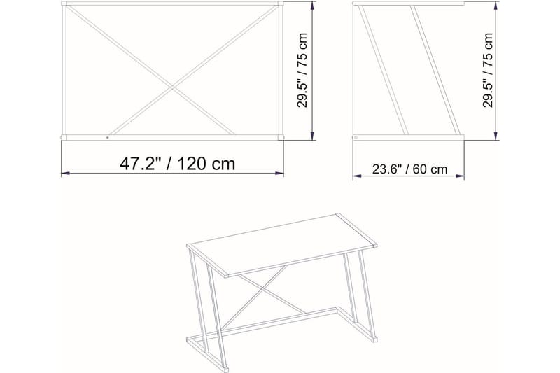 FAMRON Skrivbord 60x75x114 cm Guld/Vit - Skrivbord - Bord
