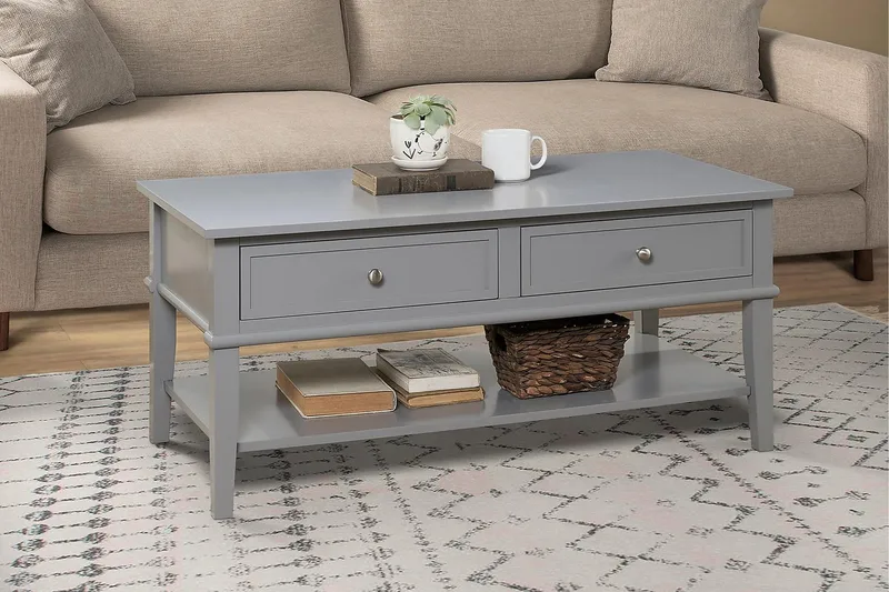 Franklin Soffbord 105 cm med Förvaring Hylla + 2 Lådor Grå - Dorel Home - Möbler - Bord