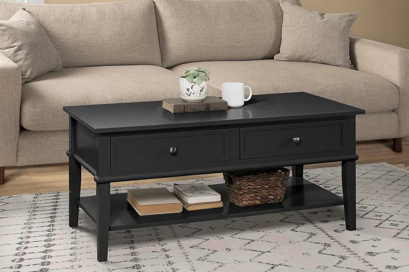 Franklin Soffbord 105 cm med Förvaring Hylla + 2 Lådor Svart - Dorel Home - Möbler - Bord