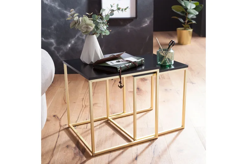 Geancarlo Satsbord 48 cm 2 Bord, Svart/Guld