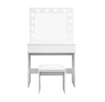 Glow Litet sminkbord 80 cm med spegel lådor och pall -  LED Belysning - Vit - Möbler - Bord