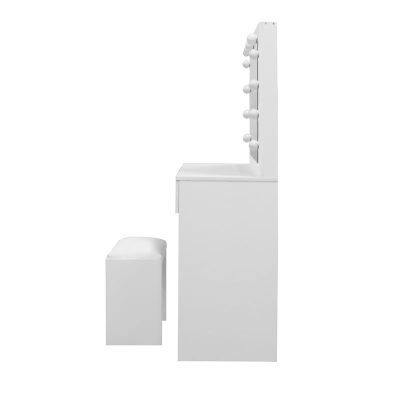 Glow Litet sminkbord 80 cm med spegel lådor och pall -  LED Belysning - Vit - Möbler - Bord