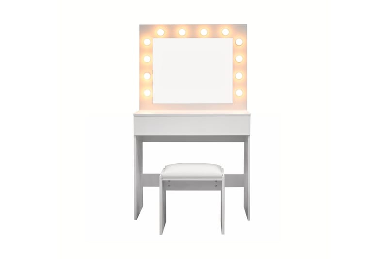 Glow Litet sminkbord 80 cm med spegel lådor och pall -  LED Belysning Vit - Möbler - Bord