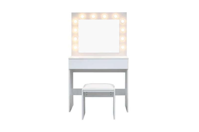 Glow Litet sminkbord 80 cm med spegel lådor och pall -  LED Belysning Vit - Möbler - Bord