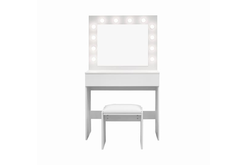 Glow Litet sminkbord 80 cm med spegel lådor och pall -  LED Belysning Vit - Möbler - Bord