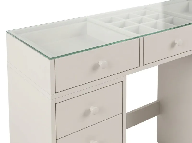 Glow Sminkbord 120 cm med glasskiva förvaring med lådor - Beige - Möbler - Bord