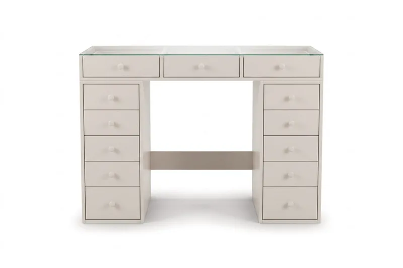Glow Sminkbord 120 cm med glasskiva förvaring med lådor, Beige