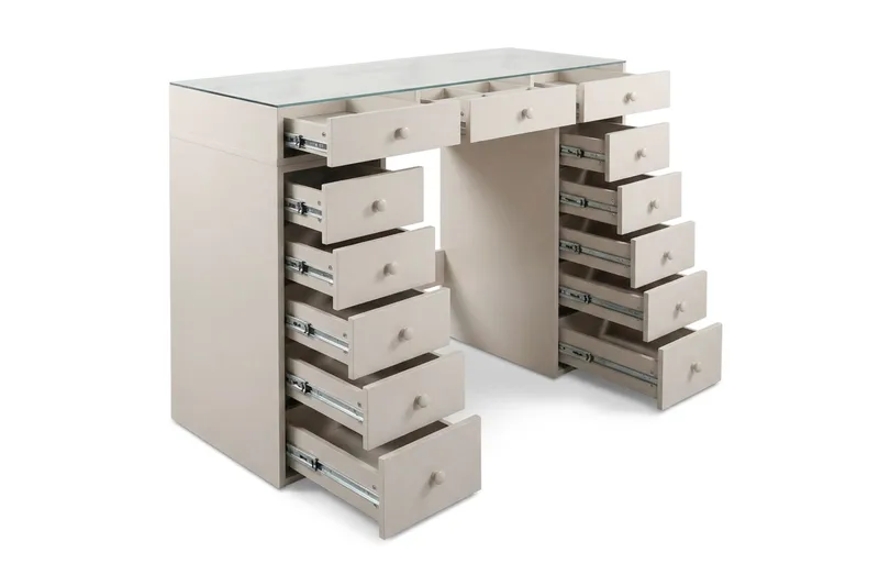 Glow Sminkbord 120 cm med glasskiva förvaring med lådor - Beige - Möbler - Bord