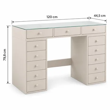 Glow Sminkbord 120 cm med Glasskiva Förvaring och Lådor samt Spegel 80 cm med Belysning - Beige - Möbler - Bord