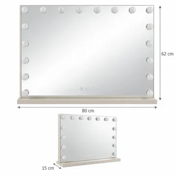 Glow Sminkbord 120 cm med Glasskiva Förvaring och Lådor samt Spegel 80 cm med Belysning - Beige - Möbler - Bord