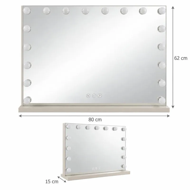 Glow Sminkbord 120 cm med Glasskiva Förvaring och Lådor samt Spegel 80 cm med Belysning - Beige - Möbler - Bord