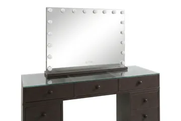 Glow Sminkbord 120 cm med Glasskiva Förvaring och Lådor samt Spegel 80 cm med Belysning - Brun - Möbler - Bord