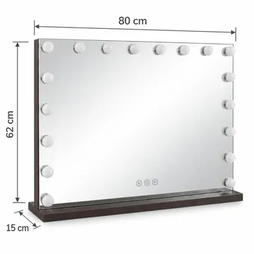 Glow Sminkbord 120 cm med Glasskiva Förvaring och Lådor samt Spegel 80 cm med Belysning - Brun - Möbler - Bord