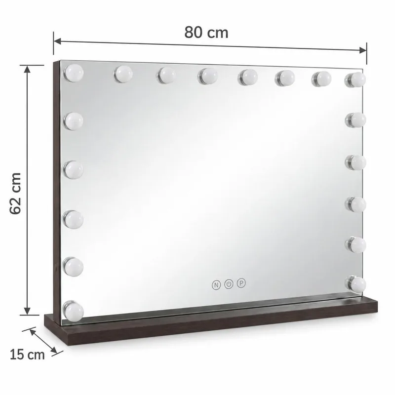 Glow Sminkbord 120 cm med Glasskiva Förvaring och Lådor samt Spegel 80 cm med Belysning - Brun - Möbler - Bord
