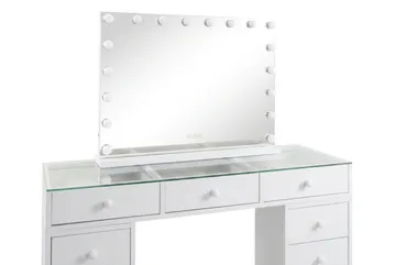 Glow Sminkbord 120 cm med Glasskiva Förvaring och Lådor samt Spegel 80 cm med Belysning - Vit - Möbler - Bord