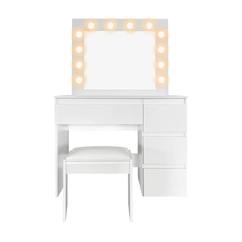 Glow Sminkbord 94 cm med spegel lådor och pall - LED Belysning - Vit - Möbler - Bord