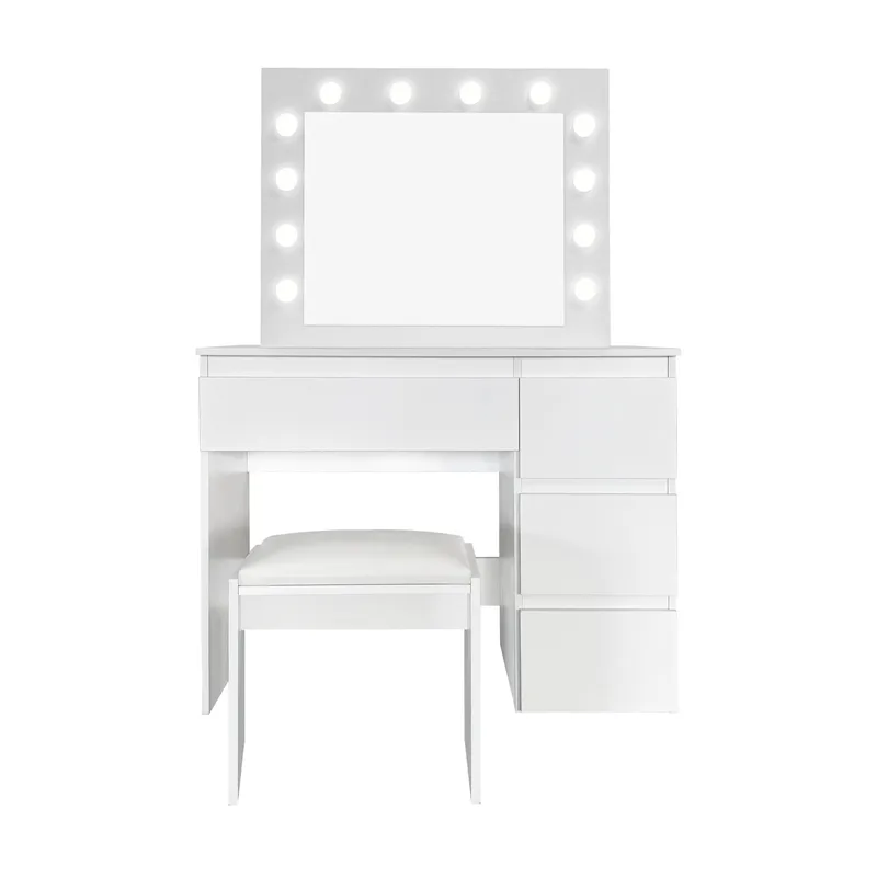 Glow Sminkbord 94 cm med spegel lådor och pall - LED Belysning - Vit - Möbler - Bord