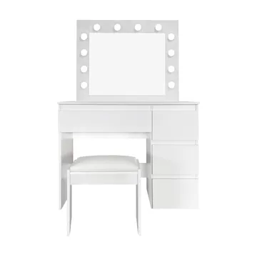 Glow Sminkbord 94 cm med spegel lådor och pall - LED Belysning - Vit - Möbler - Bord