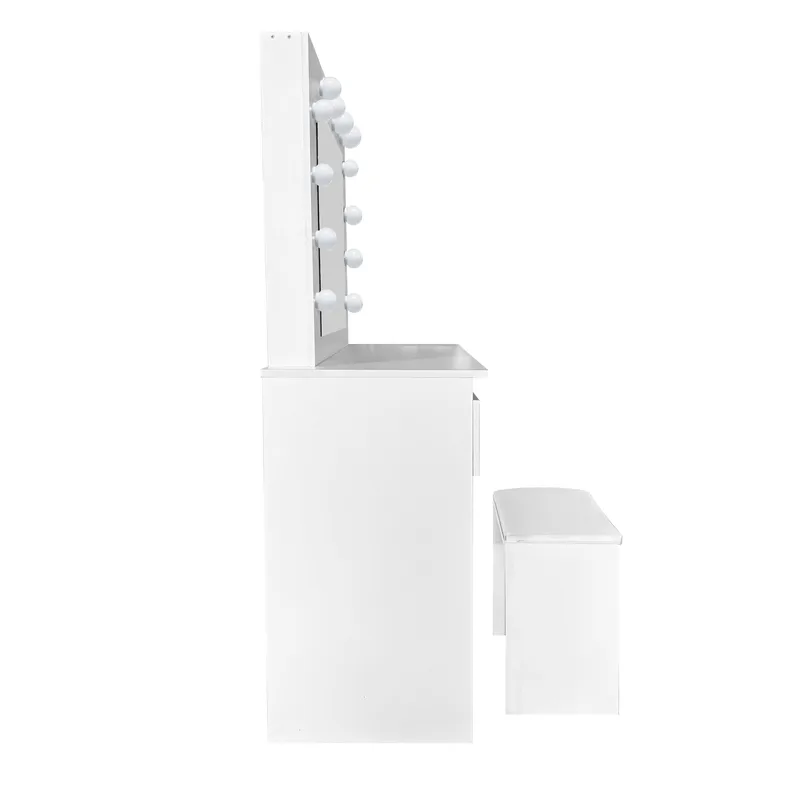 Glow Sminkbord 94 cm med spegel lådor och pall - LED Belysning - Vit - Möbler - Bord