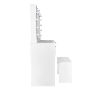 Glow Sminkbord 94 cm med spegel lådor och pall - LED Belysning - Vit - Möbler - Bord
