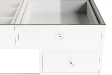 Glow Stort sminkbord med glasskiva - Förvaring med lådor och fack  120 cm - Vit - Möbler - Bord