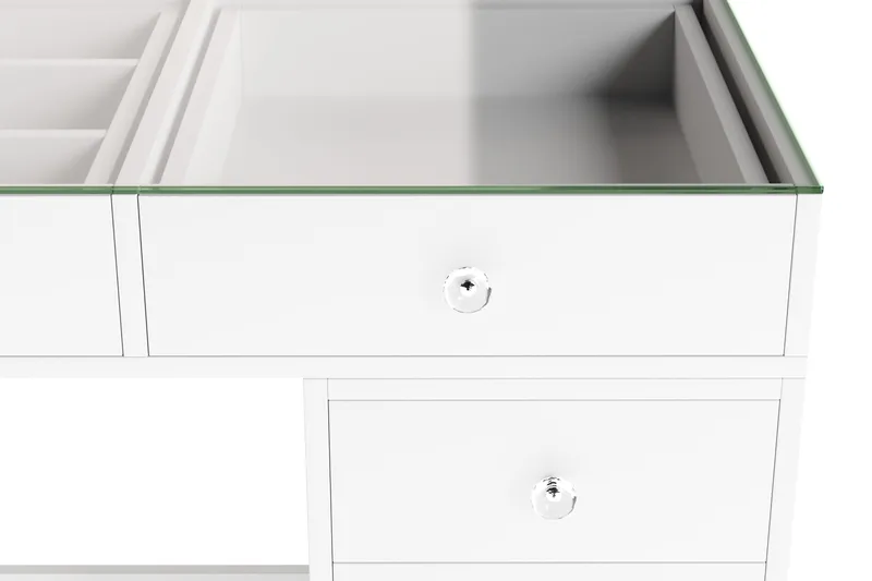Glow Stort sminkbord med glasskiva - Förvaring med lådor och fack  120 cm - Vit - Möbler - Bord