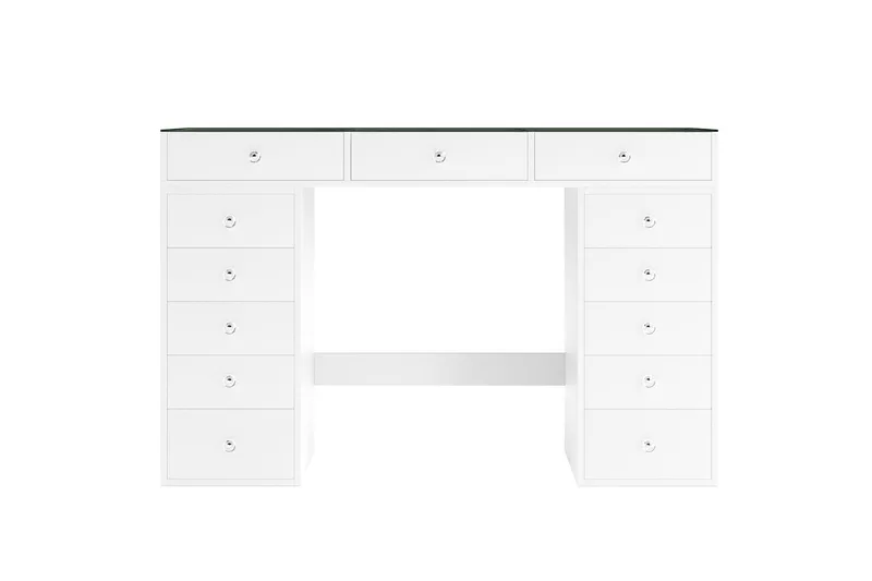 Glow Stort sminkbord med glasskiva - Förvaring med lådor och fack  120 cm - Vit - Möbler - Bord