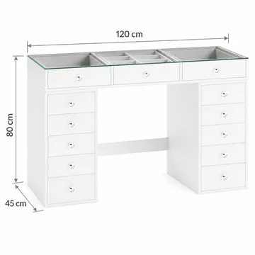 Glow Stort sminkbord med glasskiva - Förvaring med lådor och fack  120 cm - Vit - Möbler - Bord