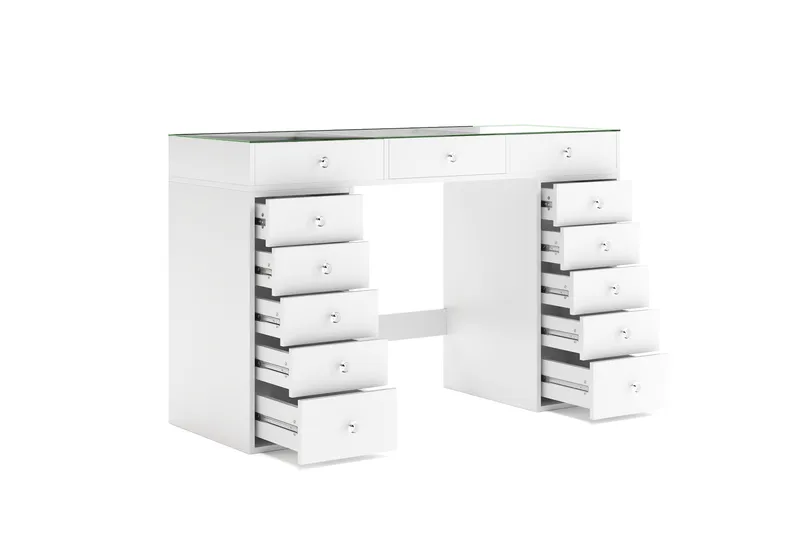 Glow Stort sminkbord med glasskiva - Förvaring med lådor och fack  120 cm - Vit - Möbler - Bord