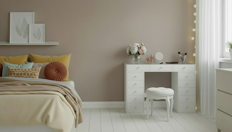 Glow Stort sminkbord med glasskiva - Förvaring med lådor och fack  120 cm - Vit - Möbler - Bord