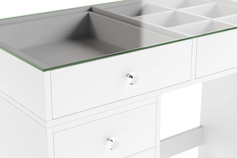 Glow Stort sminkbord med glasskiva - Förvaring med lådor och fack  120 cm - Vit - Möbler - Bord