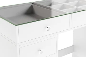 Glow Stort sminkbord med glasskiva - Förvaring med lådor och fack  120 cm - Vit - Möbler - Bord