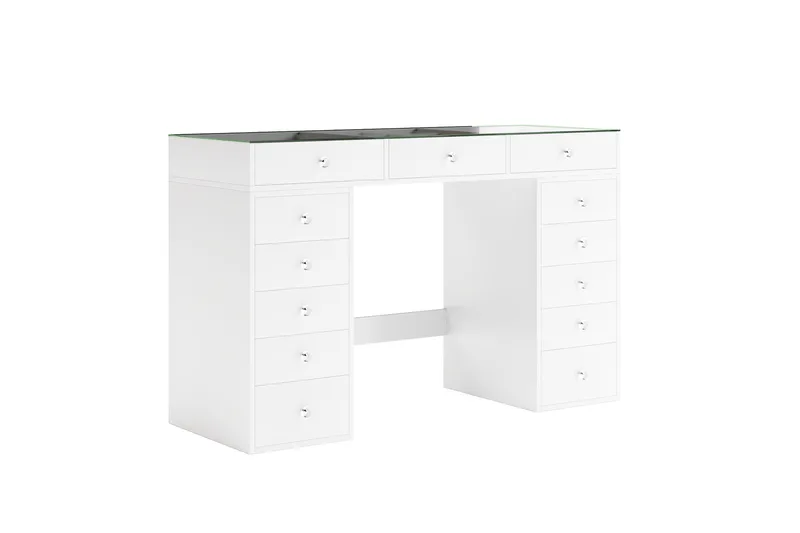 Glow Stort sminkbord med glasskiva - Förvaring med lådor och fack  120 cm - Vit - Möbler - Bord