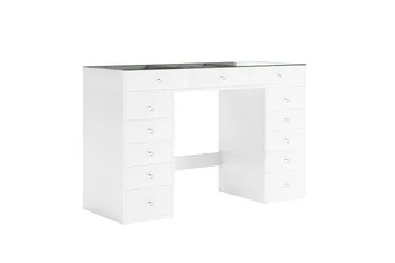 Glow Stort sminkbord med glasskiva - Förvaring med lådor och fack  120 cm - Vit - Möbler - Bord