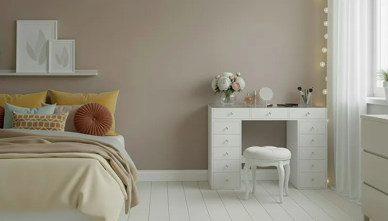 Glow Stort sminkbord med glasskiva - Förvaring med lådor och fack  120 cm - Vit - Möbler - Bord