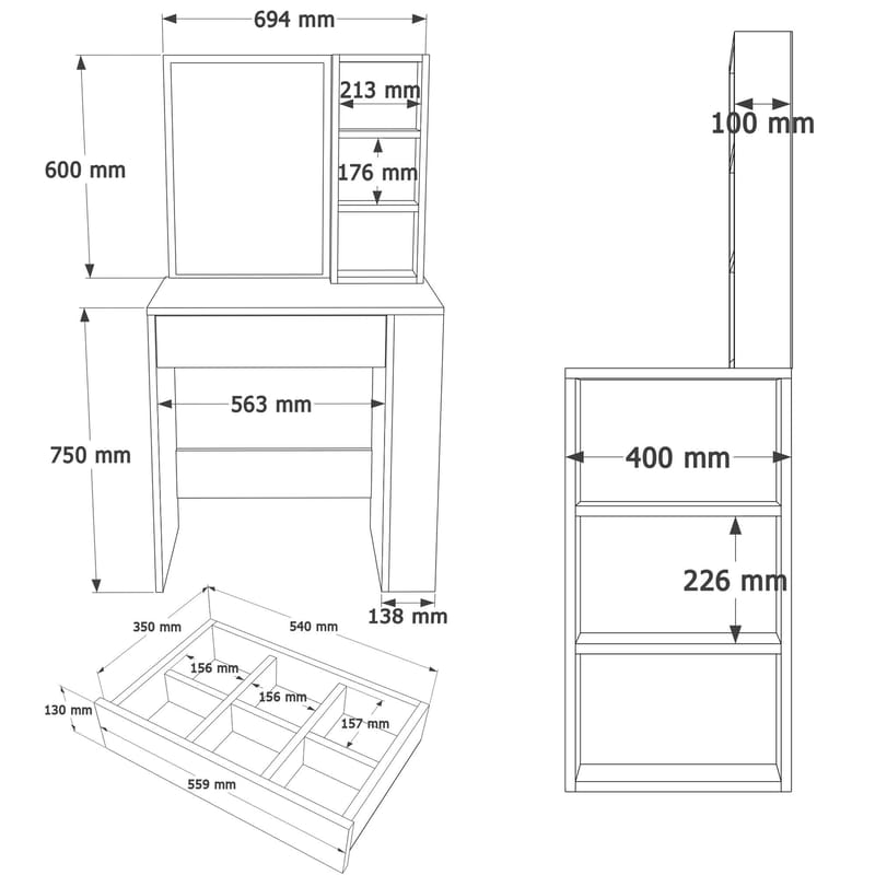 Gravo Sminkbord 69,4x135x40 cm - Vit - Möbler - Bord