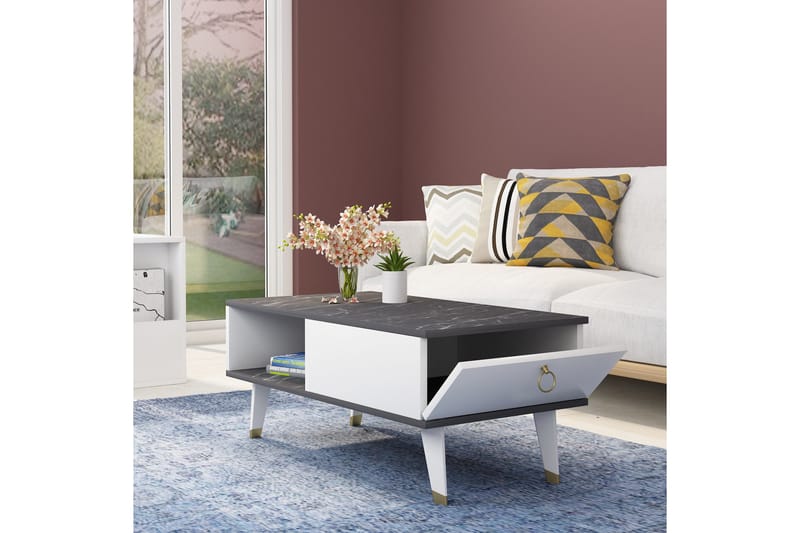 Grimberg Soffbord 90x42,4x90 cm Svart/Vit - Möbler - Bord