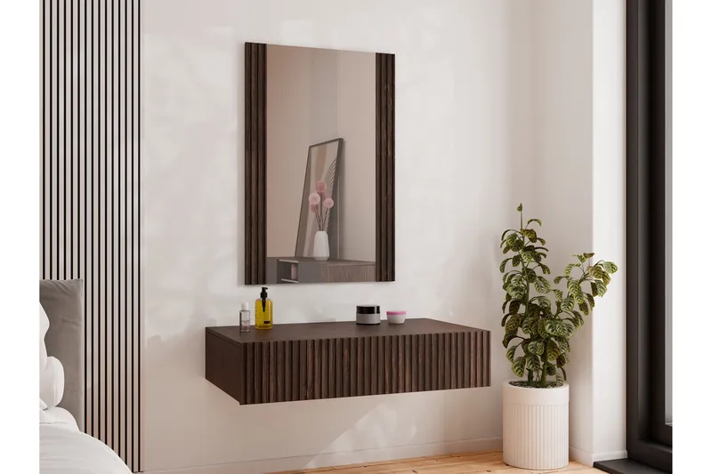 Hammarstrand svävande sminkbord med vägghängd spegel - 80x42 - Valnöt - Möbler - Bord