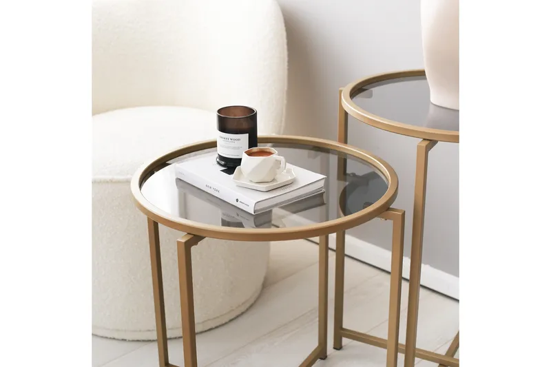 Hardinwre Satsbord 50 cm Runt 2-pack - Rökfärgat/Guld - Möbler - Bord